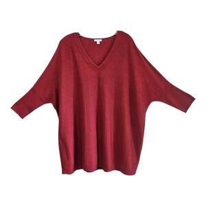 J. JILL M Sweater Oversized V-Neck Rust Brown Dolman 3/4 Sleeve Cotton Blend 52"